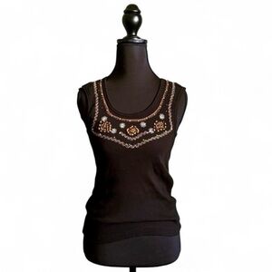 Embellished Black Tank Top